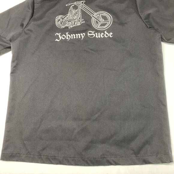 Johnny Suede Button Up Shirt Mens L Black Embroidered Motorcycle Biker USA EUC - Picture 8 of 10